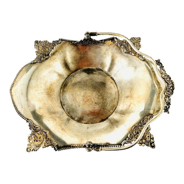 Antique Victorian Ornate Footed Wedding Basket in Silverplate For Sale