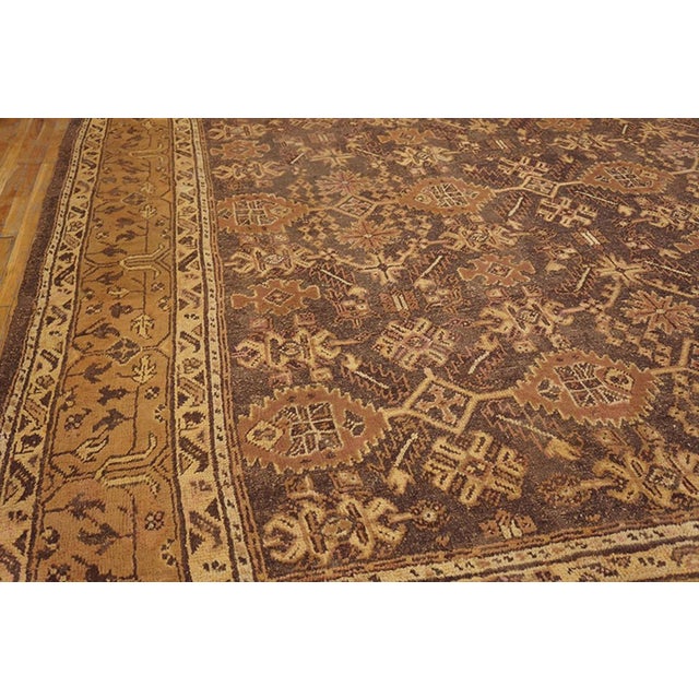 1920s Brown Chocolate Geometric Tribal Antique Turkish Oushak Rug 13' 4"x 14' 9" Handknotted Wool Carpet For Sale - Image 4 of 5