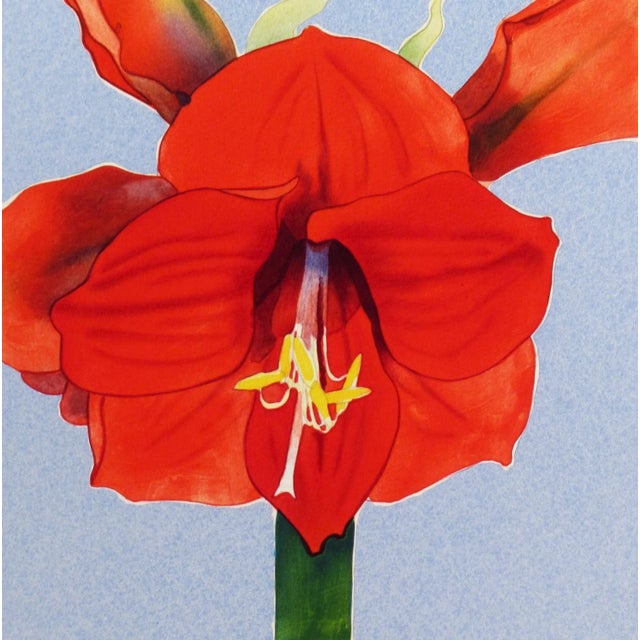 This artwork titled "Amaryllis" 1998 is an original color lithograph on Wove paper by noted American artist Gary Bukovnik,...