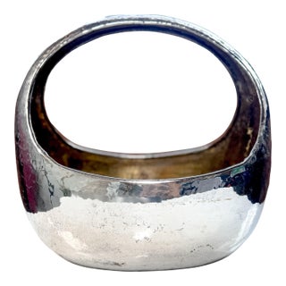 1990s Large Silver Plated Hammered Basket by Job Art For Sale