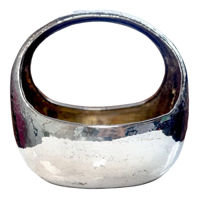 1990s Large Silver Plated Hammered Basket by Job Art For Sale