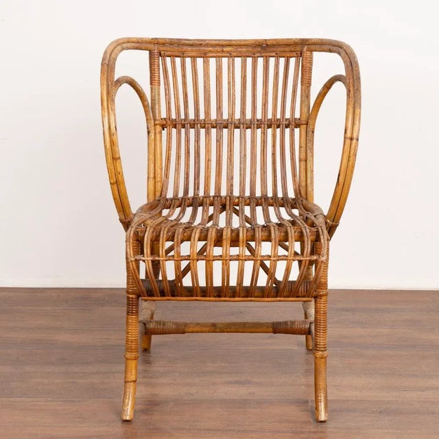 Mid 20th Century Vintage Set of 4 Bamboo Wicker Arm Chairs by Robert Wengler, Denmark 1960's For Sale - Image 5 of 13