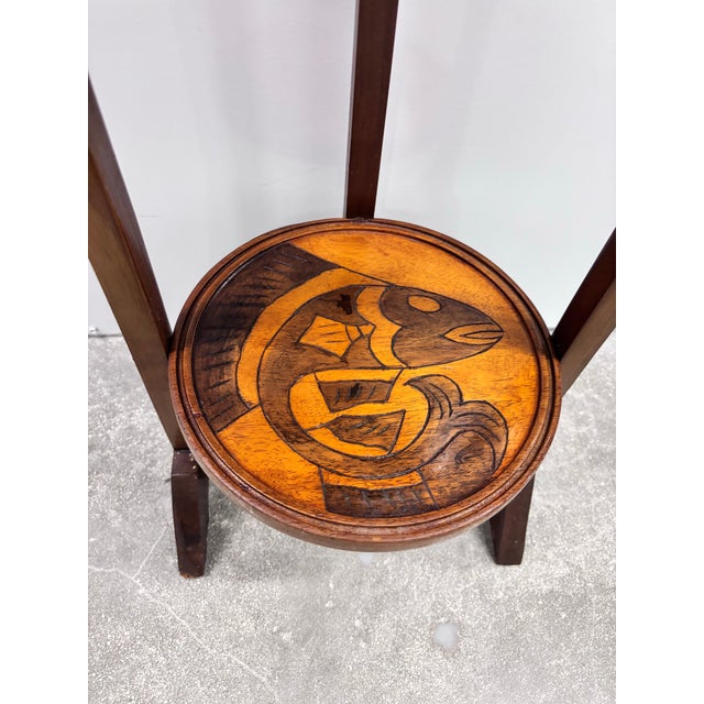 Wood Vintage Three Tier Folding Plant Stand With Koi Design For Sale - Image 7 of 12