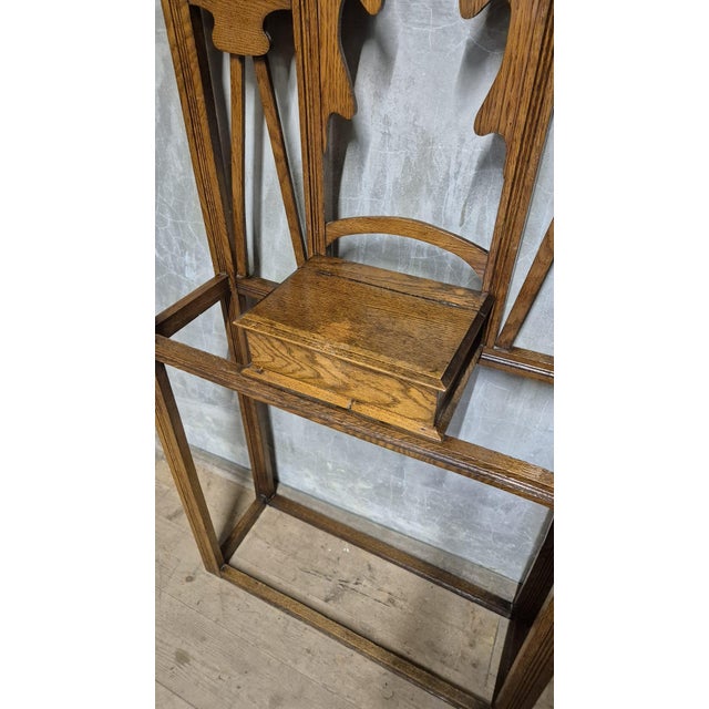 Vintage Carved Oak Hall Tree with Mirror and Coat Hooks, 1940s For Sale - Image 9 of 17