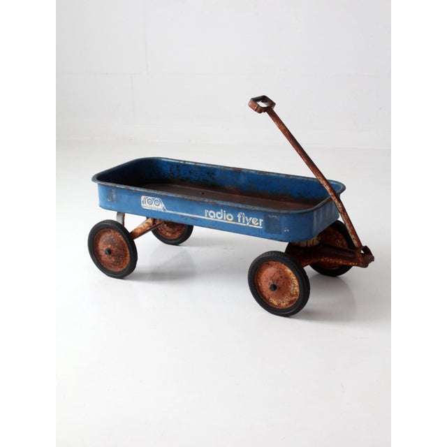 Vintage 1970s Radio Flyer Model 100 Blue Metal Wagon For Sale - Image 4 of 16