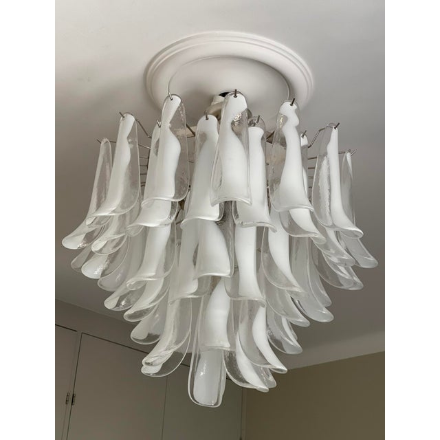 Glass Large White Murano Chandelier For Sale - Image 7 of 11