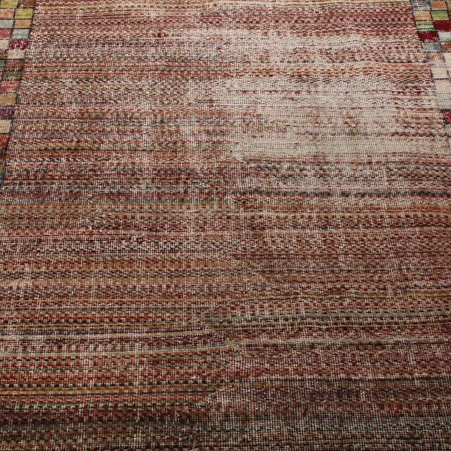 1960s 1960s Vintage Distressed Art Deco Rug, Multicolor Geometric Pattern For Sale - Image 5 of 7