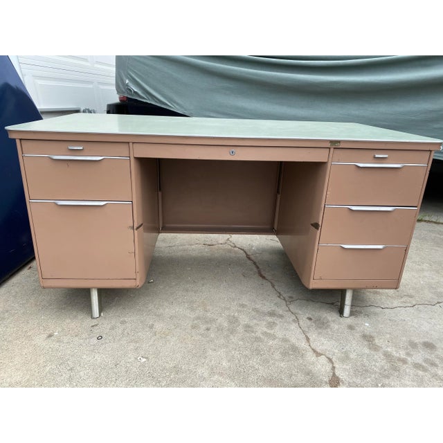 Vintage General Fireproofing Company Metal Tanker Desk For Sale - Image 13 of 13