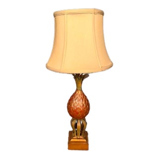 Early 20th Century French Pineapple Motif Table Lamp in Wood, Brass & Steel, Circa 1920 For Sale