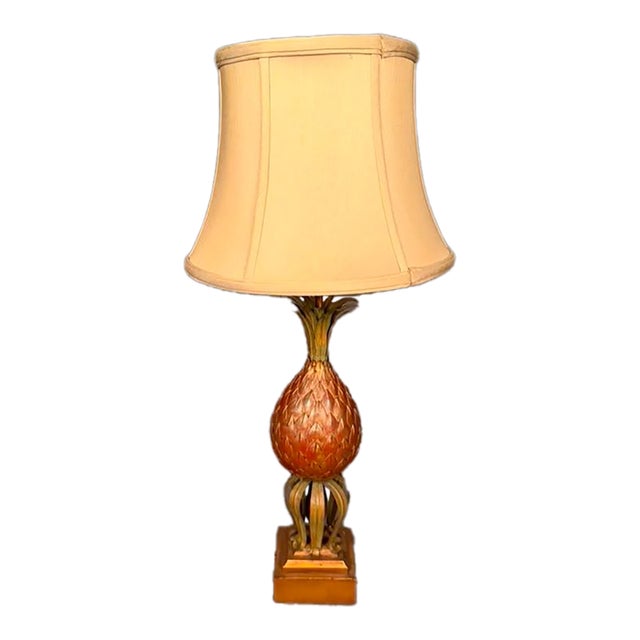 Early 20th Century French Pineapple Motif Table Lamp in Wood, Brass & Steel, Circa 1920 For Sale