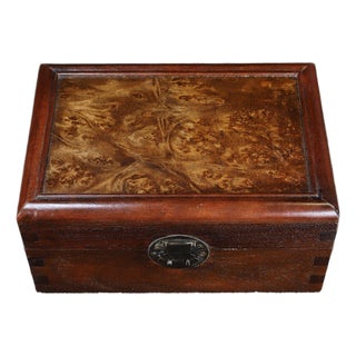 Chinese Huali Rosewood Box With Burl Wood Panel For Sale