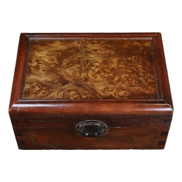 Chinese Huali Rosewood Box With Burl Wood Panel For Sale