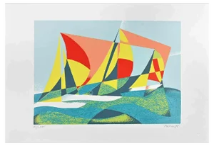 Osvaldo Peruzzi, Seascape + Sails, Original Lithograph, 1988