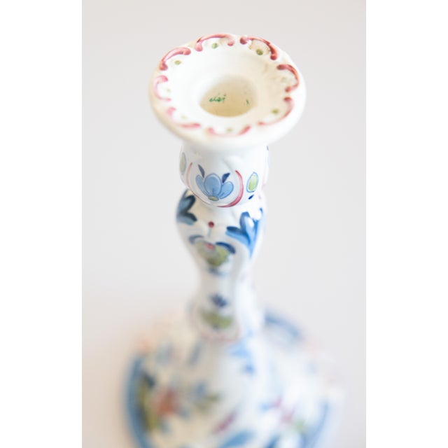 Vintage Tall Dutch Delft Faience Polychrome Floral Candlesticks - A Pair For Sale In Houston - Image 6 of 10