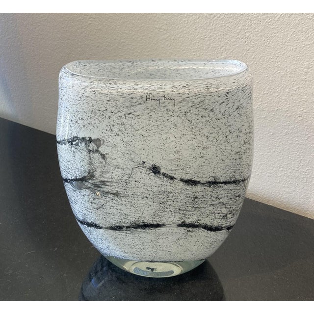 Contemporary Henry Dean "Spilled Black" Art Glass Vase in Black and White For Sale - Image 3 of 8