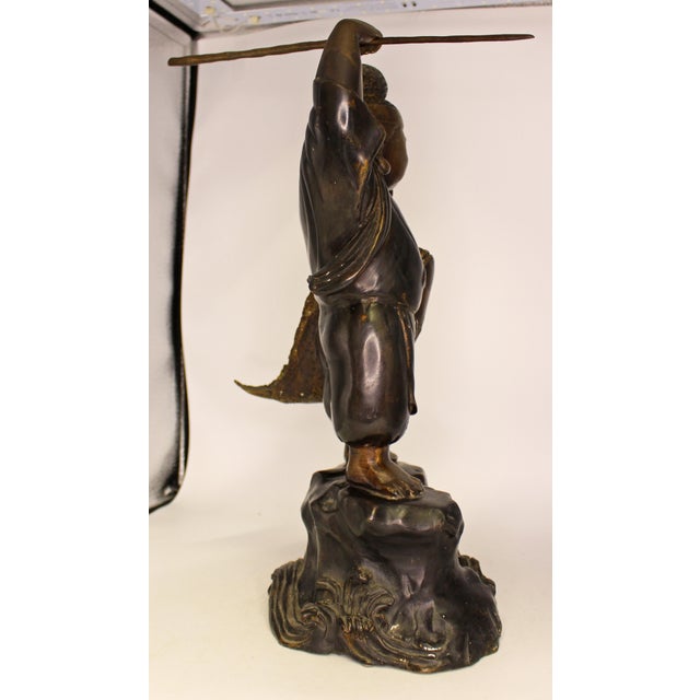 Japanese Circa 1912-26 Japanese Bronze of Ebisu, the God of Luck For Sale - Image 3 of 12