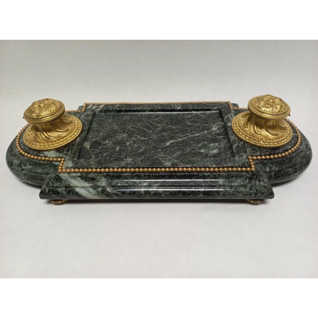 Late 19th Century Inkwell in Gilded Bronze & Green Marble For Sale - Image 11 of 11