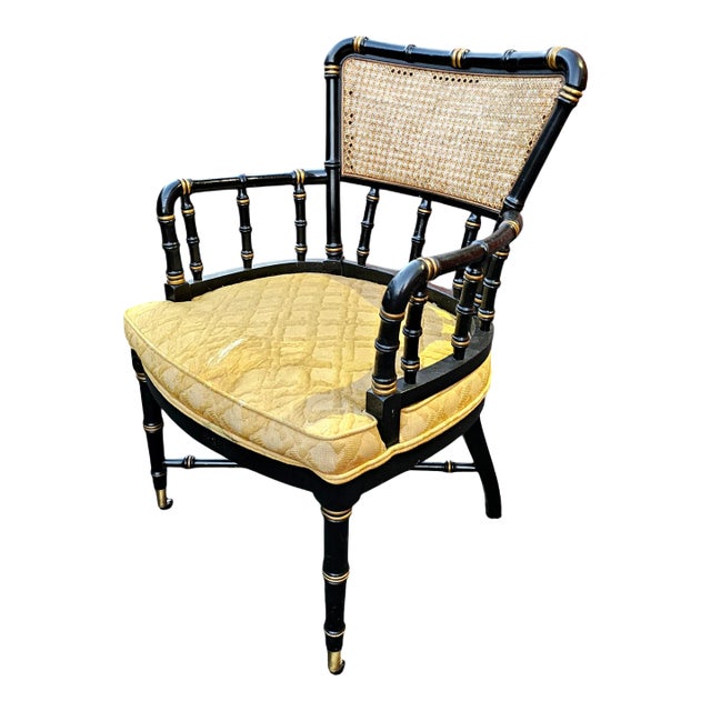 Vintage Faux Bamboo Cane Back Captain's Chair For Sale