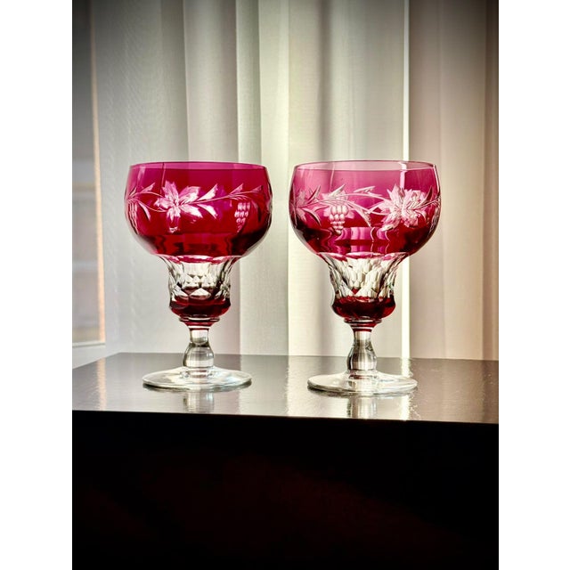 Glass Vintage Vignes Ruby Crystal Wine Goblets from Val Saint Lambert, 1950, Set of 10 For Sale - Image 7 of 18
