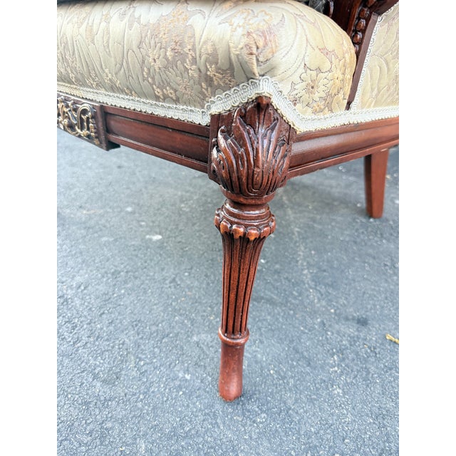 Wood Early 20th Century Hollywood Regency Carved Mahogany Stained Wood Barrel-Back Lounge Chair For Sale - Image 7 of 17
