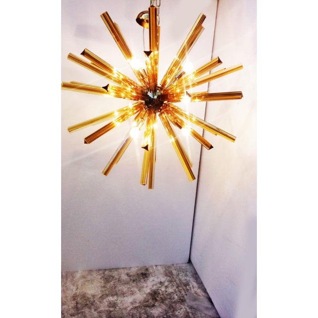 Contemporary Italian Amber Murano Glass Triedro Chandelier from Simoeng For Sale - Image 3 of 6