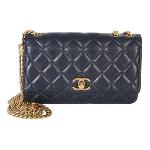 Blue Quilted Lambskin All Slide Long Wallet On Chain