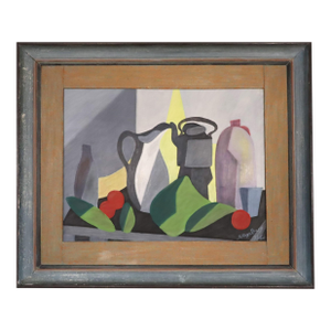 1955 Mid-Century Modern 'Still Life Elements' Swedish Original Cubist Oil Painting, Framed