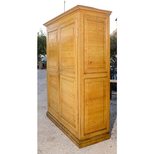 Rustic Antique Rustic Two-Door Wardrobe in Yellow Lacquered Fir Wood, Italy, 1800s For Sale - Image 3 of 18