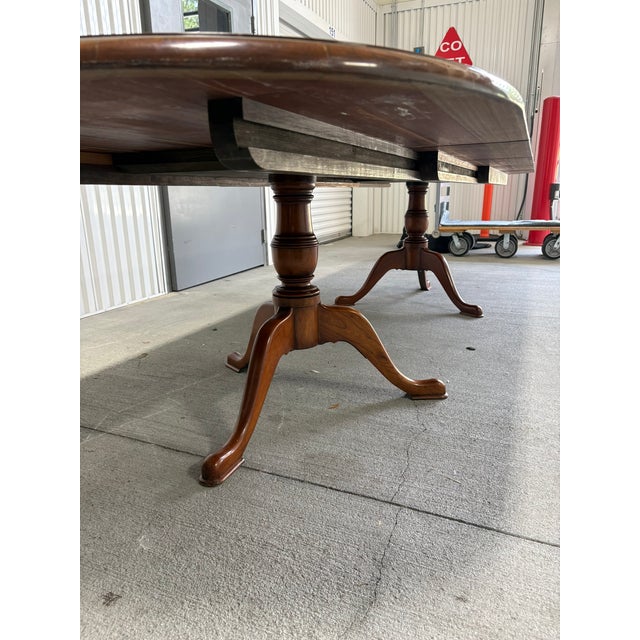 English Custom Made Banquet Eastern Black Walnut Two Pedestal Dining Table With Three Leaves, Late 20th Century For Sale - Image 3 of 14