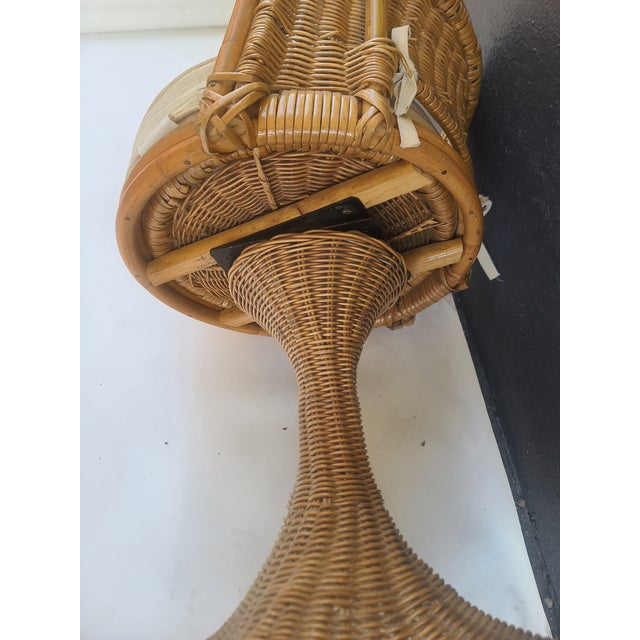 Brown Pair Rattan Wicker Swivel Vanity Stools For Sale - Image 8 of 9