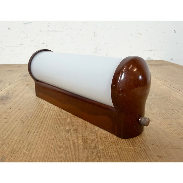 Brown Industrial Brown Bakelite Wall Light with Milk Glass Shade from Elektrosvit, 1950s For Sale - Image 8 of 14