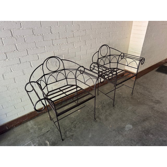 Mid 20th Century Wrought Iron Scroll Garden Armchairs - A Pair For Sale In Madison - Image 6 of 10