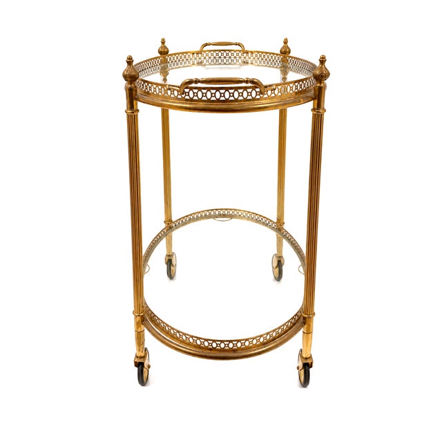 Mid 20th Century Maison Jansen Attributed Brass Bar Cart Vintage French Mid-Century Modern Hollywood Regency For Sale - Image 5 of 13