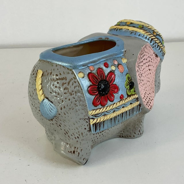 1978 Vintage Americana Folk Art Elephant Planter, Signed Tammy Fisher. For Sale - Image 6 of 8