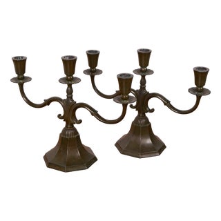 Large Model 155 Candelabras in Disko Metal by Just Andersen, 1930s, Set of 2 For Sale