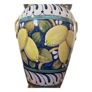 Vintage Leona Ceramiche Pottery 20” Umbrella Stand, Lemon Motif, Handmade in Florence, Italy For Sale