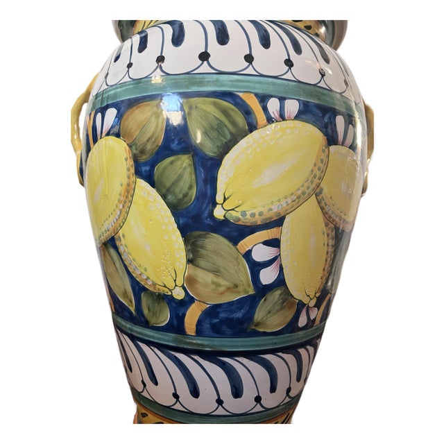Vintage Leona Ceramiche Pottery 20” Umbrella Stand, Lemon Motif, Handmade in Florence, Italy For Sale