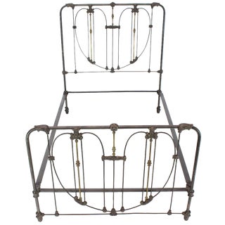 19th Century Gothic Cast Iron and Brass Bed Heart Pattern Bedframe For Sale