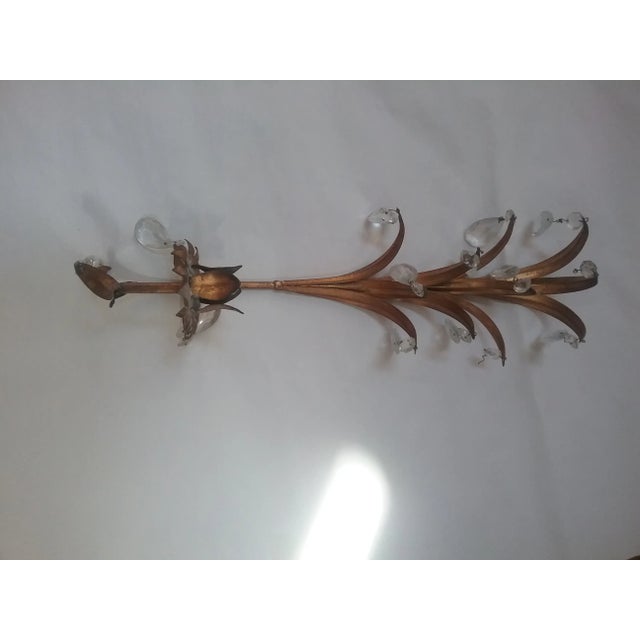 Sweet Gilded Sconce Great details on this wall Sconce. Accented with glass prisms handing from the leaf/fronds. Easy mount