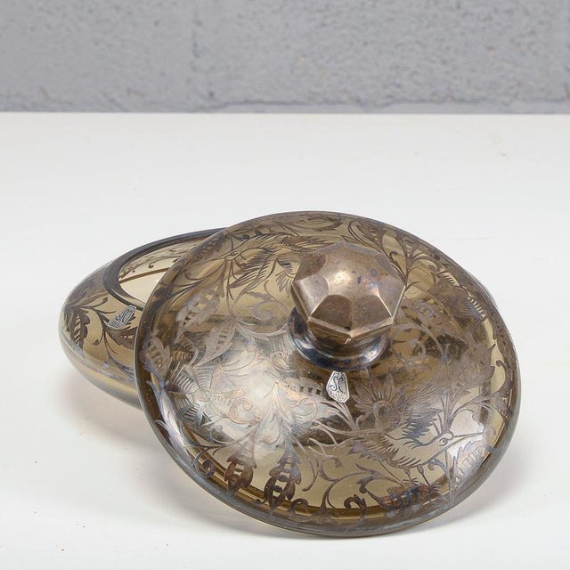 Bowl with Glass Lid and Silver Decorations For Sale - Image 3 of 8