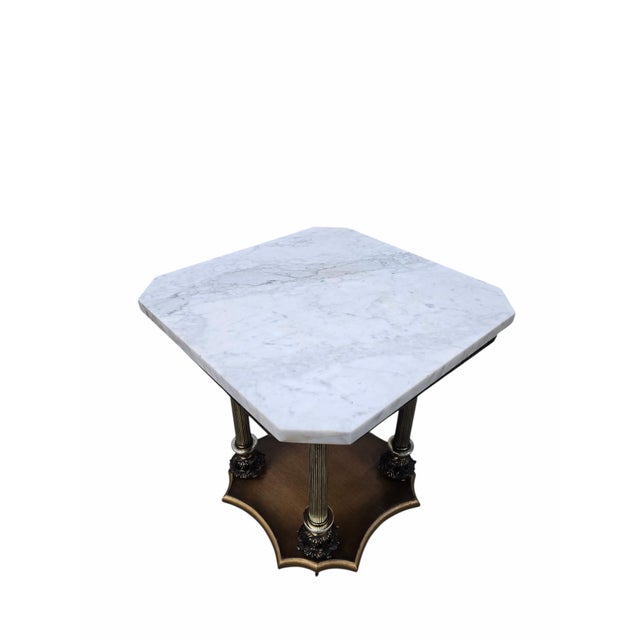 Mid 20th Century Mid 20th Century Hollywood Regency Style Marble Top Side Table With Fluted Brass Columns For Sale - Image 5 of 9