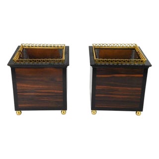 Pair of Petite Regency Style Planters With Brass and Copper Details For Sale