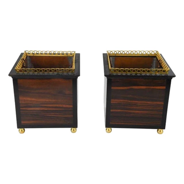 Pair of Petite Regency Style Planters With Brass and Copper Details For Sale
