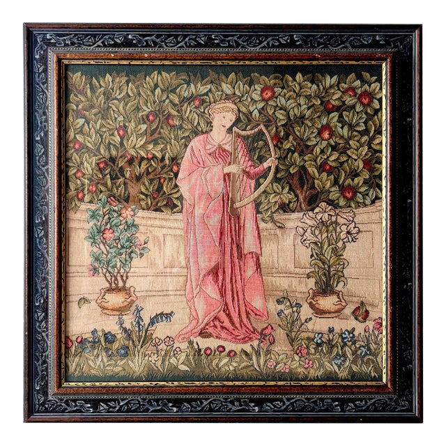 1960s William Morris Style “The Minstrel” Framed Tapestry For Sale