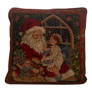 1990s Holiday Needlepoint Pillow For Sale