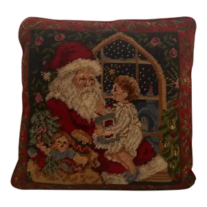 1990s Holiday Needlepoint Pillow
