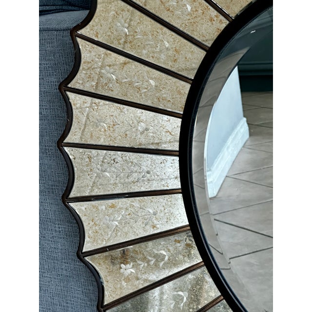 Uttermost Round Sunburst Venetian Style Etched Glass Wall Mirror For Sale - Image 15 of 17