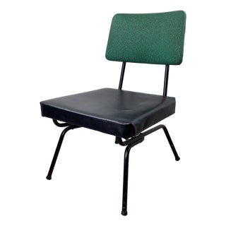 Mid-Century Modern Slipper Chair, Black Tubular Steel Frame, Forest Green Tweed For Sale