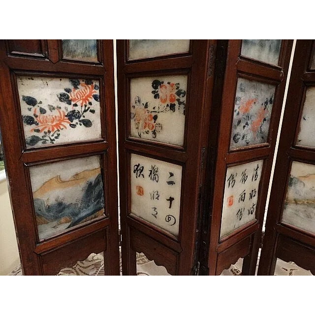 Asian Final Markdown - Antique Tabletop 18th Century Asian 8 Panel Screen W/ Village Scenes & Landscapes For Sale - Image 3 of 14