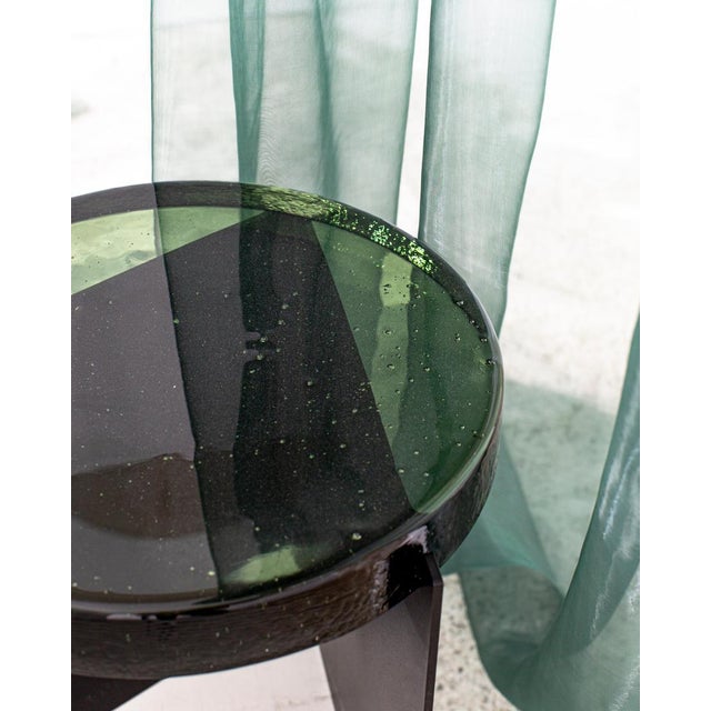 Alwa One Super Big Side Table with Green Top & Brushed Stainless Steel Base by Sebastian Herkner for Pulpo For Sale - Image 4 of 5